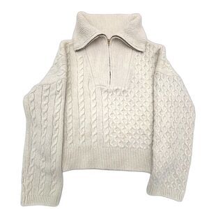 Abercrombie & Fitch Cream Cable-Knit Quarter-Zip Sweater, Size XS